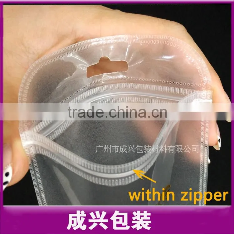 mobile case packaging Poly bag /matte plastic zipper bag/front is clear plastic within printing golden case