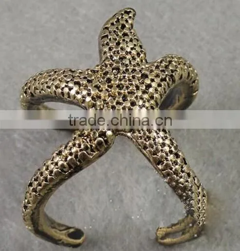 Retro Vintage Fashion Bronze Golden Alloy Sea Animal Starfish Ring Coral