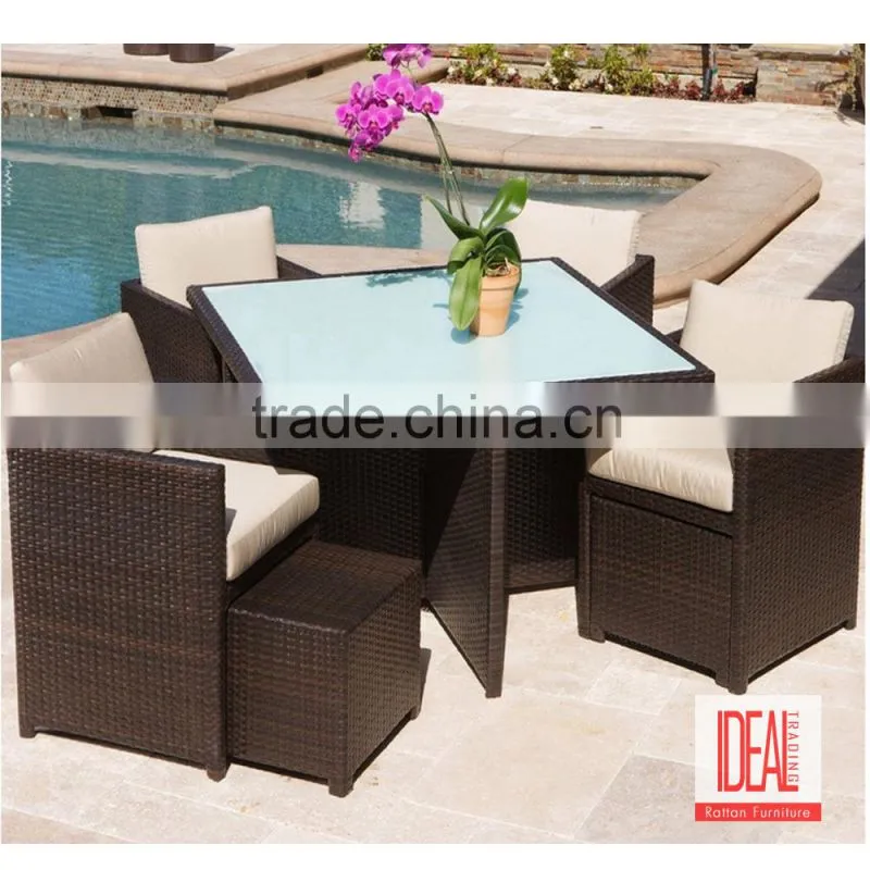 Elegant classical outdoor patio dinner chair and table furniture rattan dining set