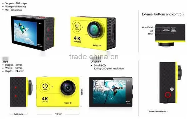 2.0 inch wifi remote 4 K action sport camera support 4096*2160p relosution