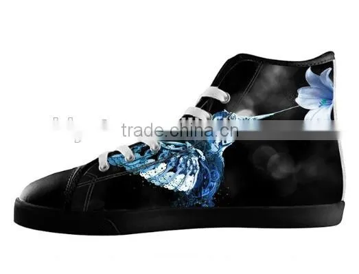 Men's Skull High Top Casual Shoes,Black Lace-up Canvas Sneakers