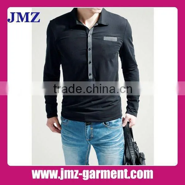 100% cotton plain black long sleeve polo shirt