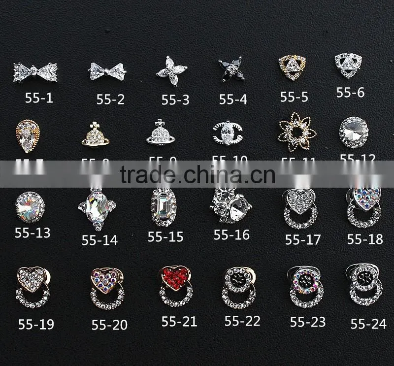 strong quality heart design shining rhinestone and zircon metal jewelry for DIY nail art