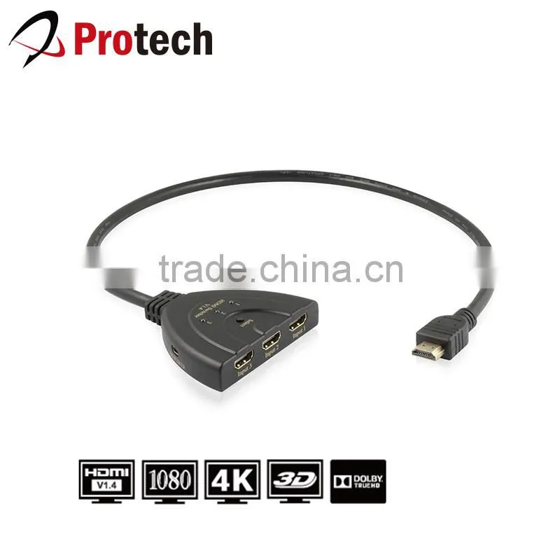 HDMI 3X1 Switcher Pigtail Support full 3D and 4K with USB Cable