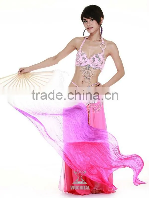 2012 wholesale green blue rose mixing color Belly Dance Silk Fans veil DJ1022