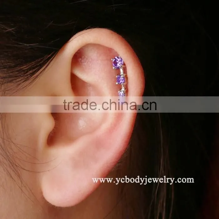 Cheap wholesale stud inspired earring Triple CZ tragus piercing