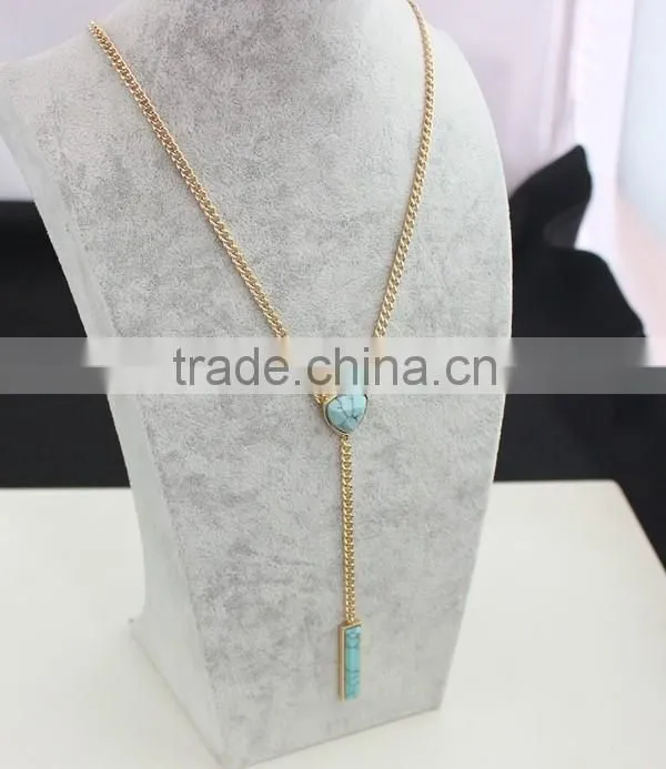 New Fancy Design Bubble Tassel Chain Neckalces Jewelry Turquoise Kallaite Rectangular Stick Pendant Chain Stereo Necklaces