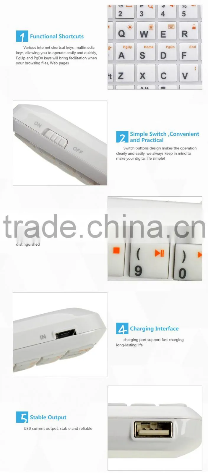 silicone mini bluetooth keyboard for smartphone with power bank 5000mah