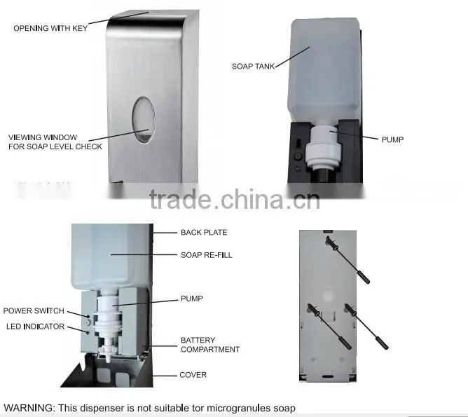 wholesale stainless steel foaming soap dispenser, cheap 1000ml liquid sanitizer dispenser, sensor touchless sanitizer dispenser
