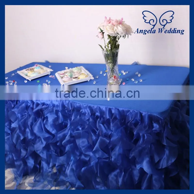 SK004A Fitted decorative ruffled curly willow gold table skirts for weddings