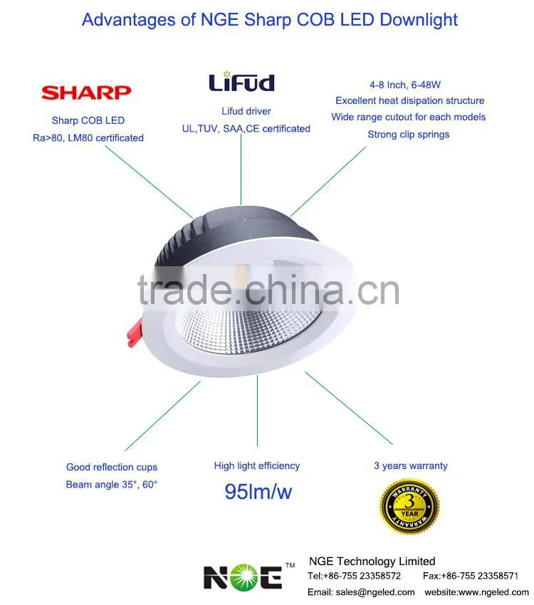 6 inch 30w led light downlight 30w SHARP COB downlight led