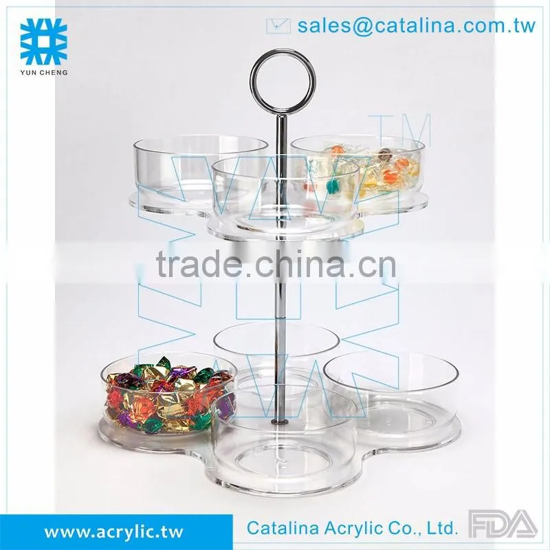 Clear Diamond Chain, Set of 4 pcs Small Bowl with Base Acrylic Serving Tray