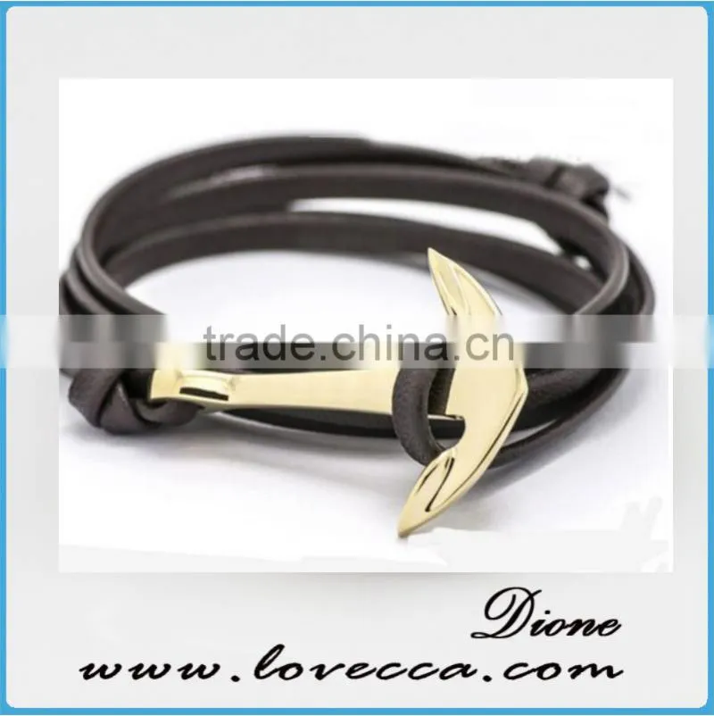 Alibaba Express Hot Sale real leather anchor bracelet genuine leather navy anchor bracelet