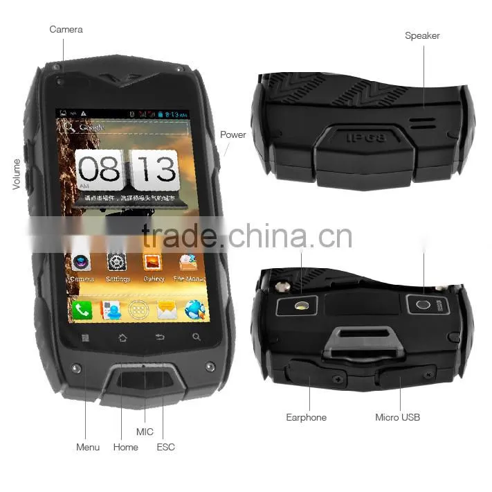 NEW!! 4.0" Z6 shockproof phone MTK6572 dual core with RAM512MB+ROM4G dual SIM dual standby waterproof mobile phone android 4.2