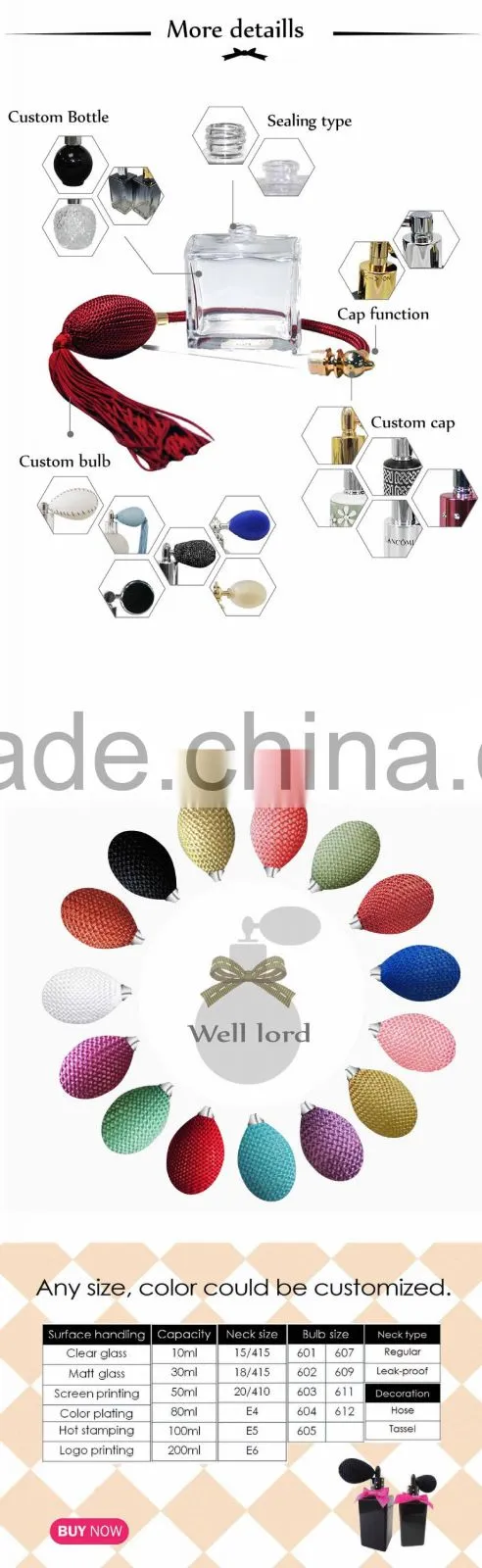 Popular wedding gift set 50ml perfume with red bulb sprayer bottle