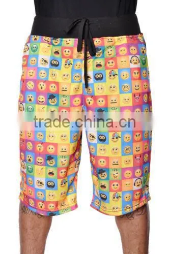 Mens Summer French Terry Emoji Funny Face Print Shorts
