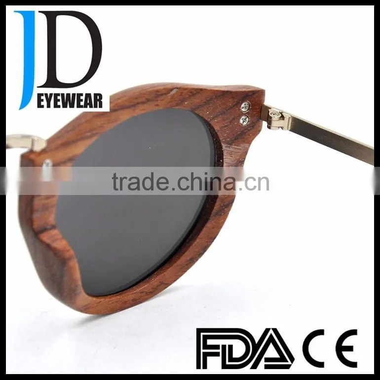 Modern Design Wood Metal Combination Round OEM Polarized Sunglasses