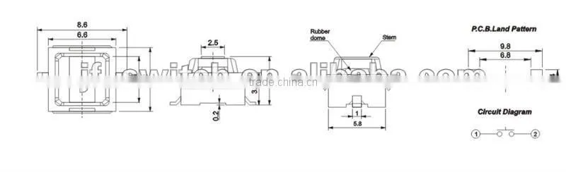 TS-1105 2 pin push button switch