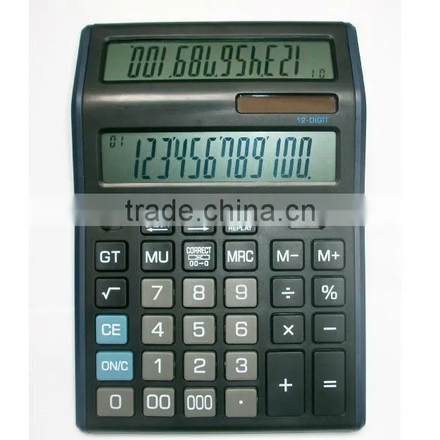 promotional item for shcool office dual power large diplay 12-digit electronic calculator double dual screen calculators