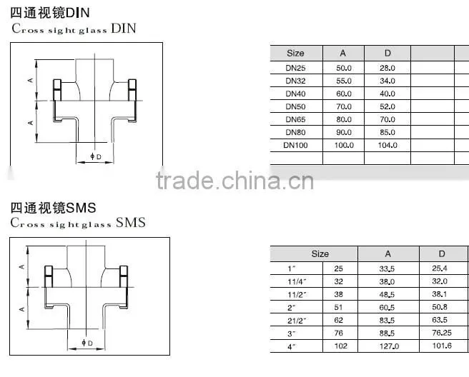 sanitary stainless steel pipe cross sight glass