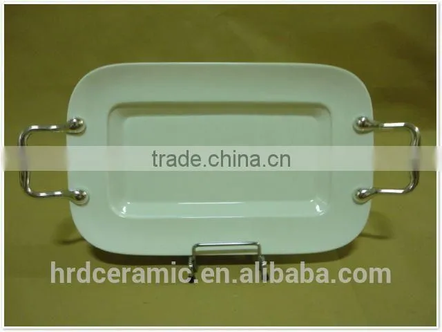 Hot sale porcelain plate with handle,stock ceramic tableware