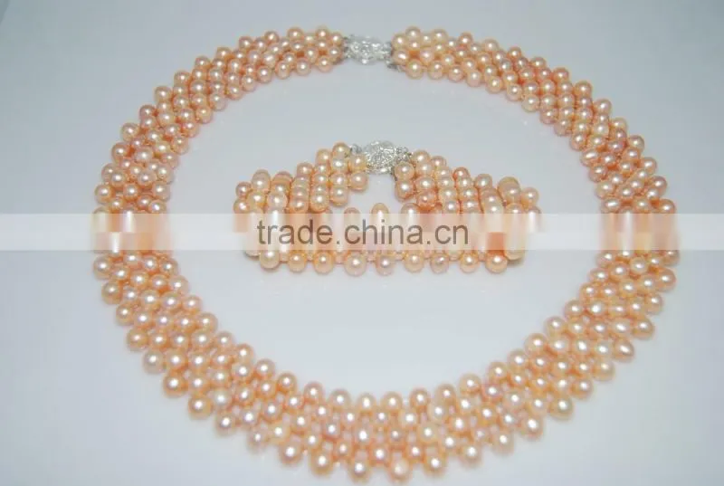 4-5mm Freshwater Pearls Necklace with Bracelet Jewelry Set