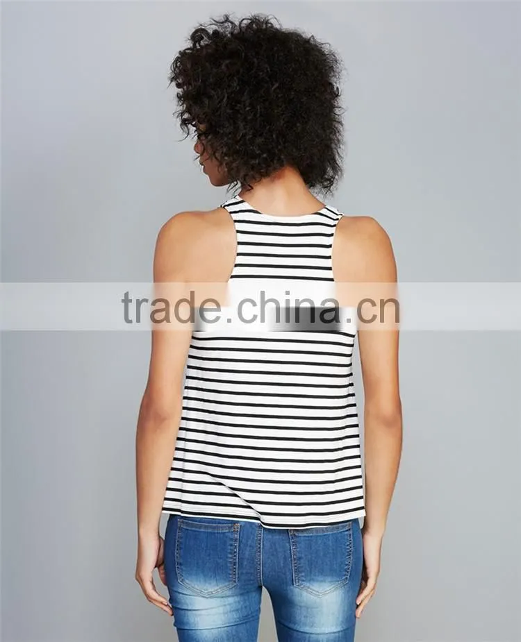 Simple design striped singlet loose tank tops wholesale women