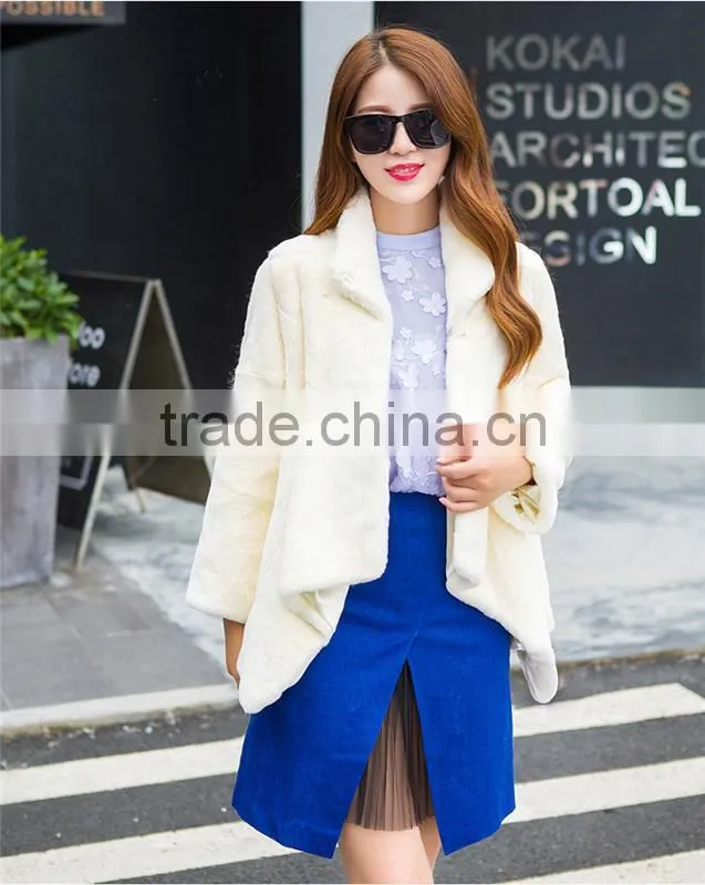2016 Autumn new arrival irregular whole skin rex rabbit fur coat outerwear women fashion turn down collar real fur jacket