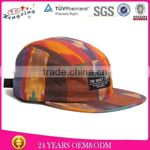 100 Cotton Woven Label Custom Leather Strap Flat Brim Tie-dye 5 Panel Hat
