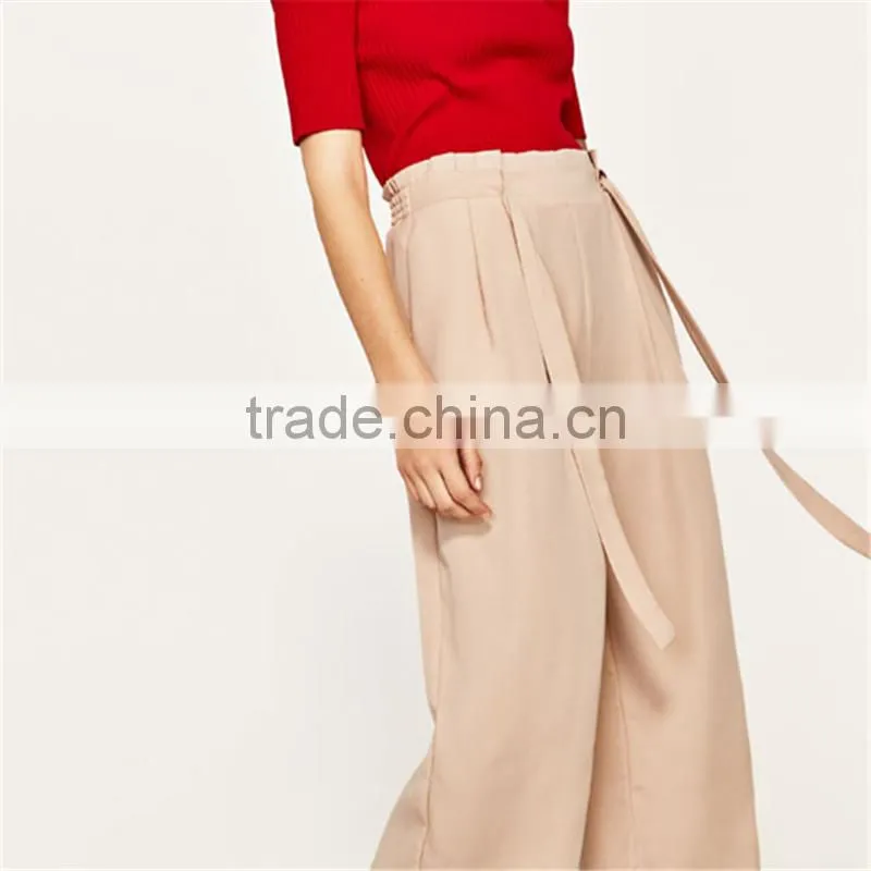 Custom design comfortable slacks for women with pleated elastic waistband