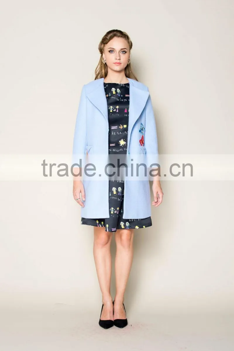 elegant blue butterfly embroidered designed high fashion european style winter coats for girls