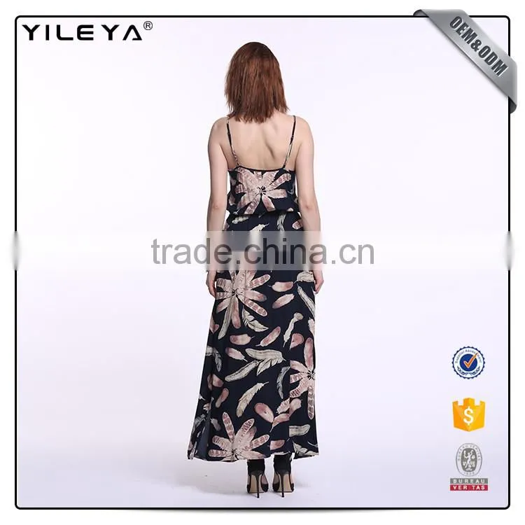 Spaghetti strap maxi women summer one piece dress,summer floral dresses for mature women