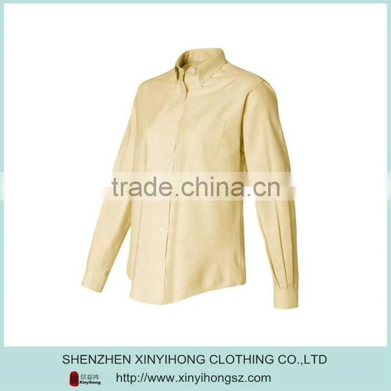 Hot Selling Yellow Color Combed Cotton Stretch Sexy Slim Girls Shirts