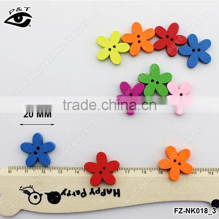 20MM Flower shaped Wood Buttons Colorful Buttons For Clothing Decoration DIY Craft Accessories