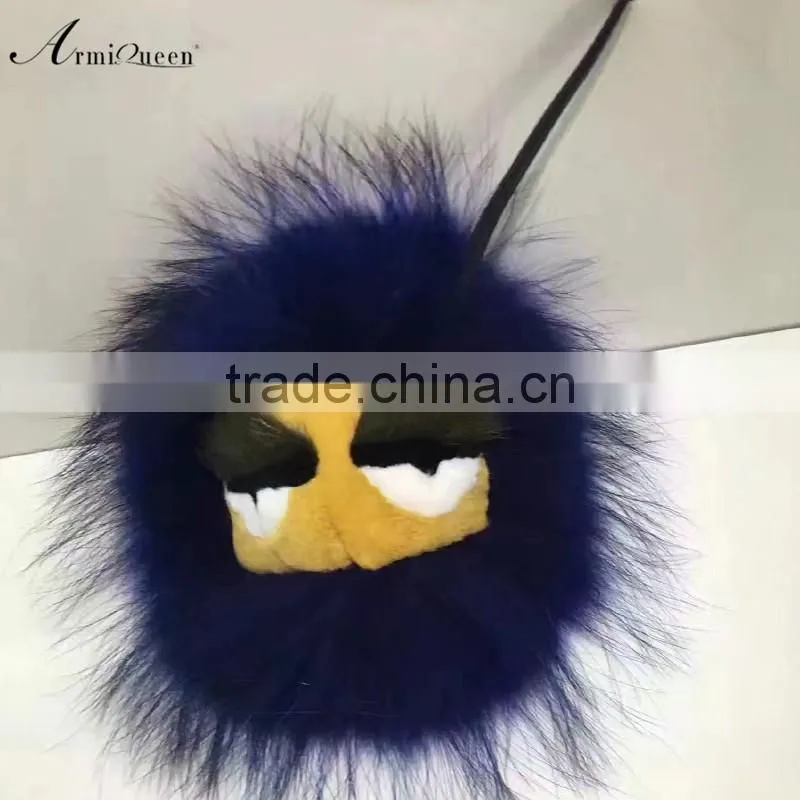 2017 wholesale fashion real raccoon fur monster key chains ,bag accessory in high quality