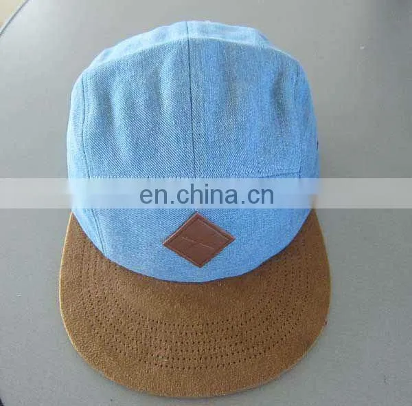 custom 5 panel denim and suede cap