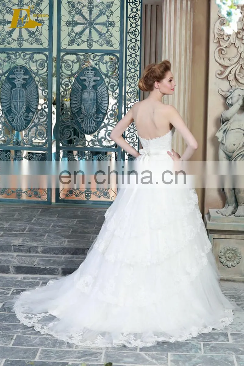 ED Strapless A-line Bow Belt Lace Applique Organza Wedding Dress