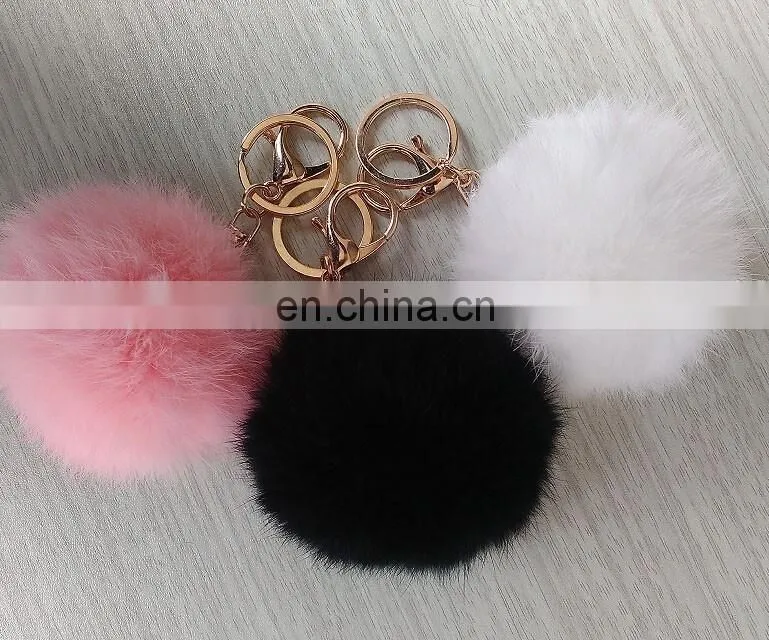 Factory wholesale diameter 6 7 8 9 cm cute real rabbit fur pom pom ball key chain