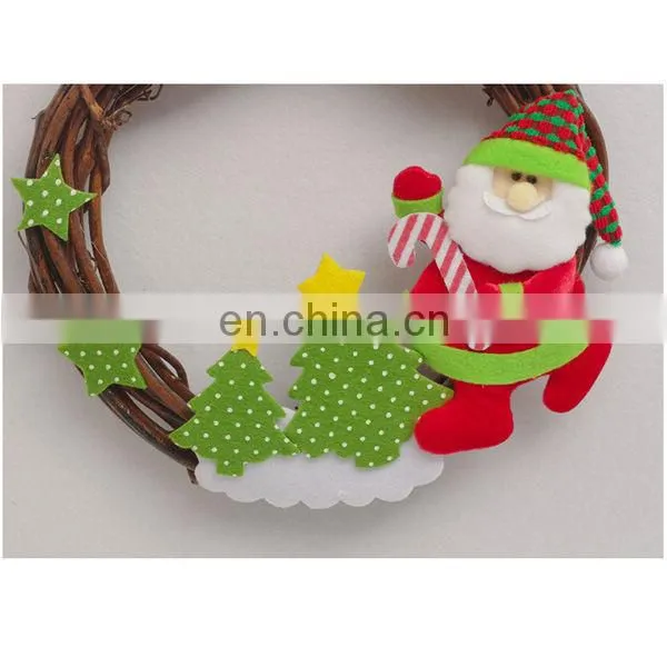 Rattan Cane Santa Claus Christmas Wreath Door Decoration Holiday Wreath Circle Rattan Cane Hanging Decoration