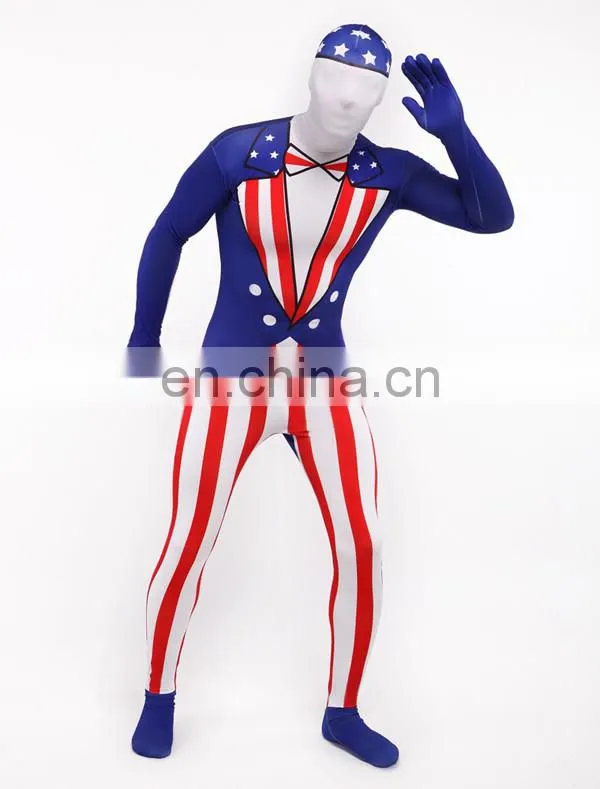 Full Body American Morph Suit Flag Lycra Zentai Halloween Party USA Costume