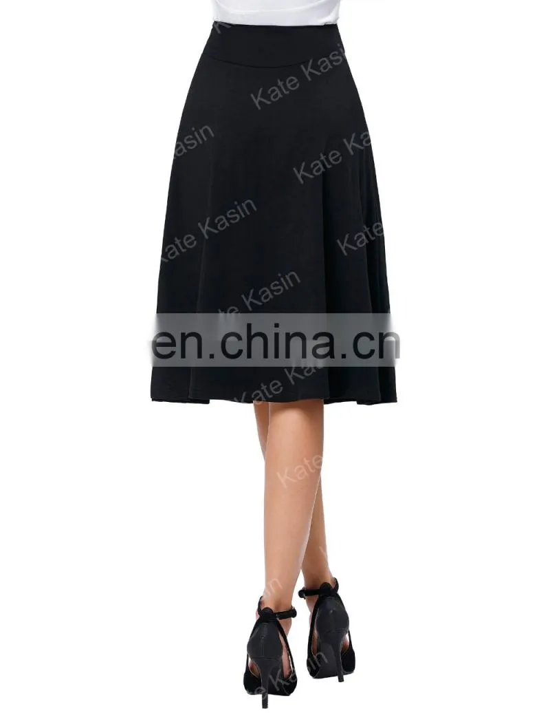Kate Kasin Occident Women's High Stretchy Cotton High Waist A-line Flared Skirt KK000279-1