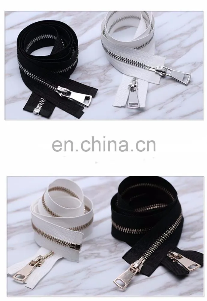 black and white double -ended light gold and white gold silver metal zipper