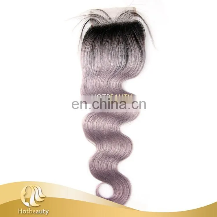 Fashion Grey Purple Color Free Part Lace Top Closure For Match The Grey Hair Weave
