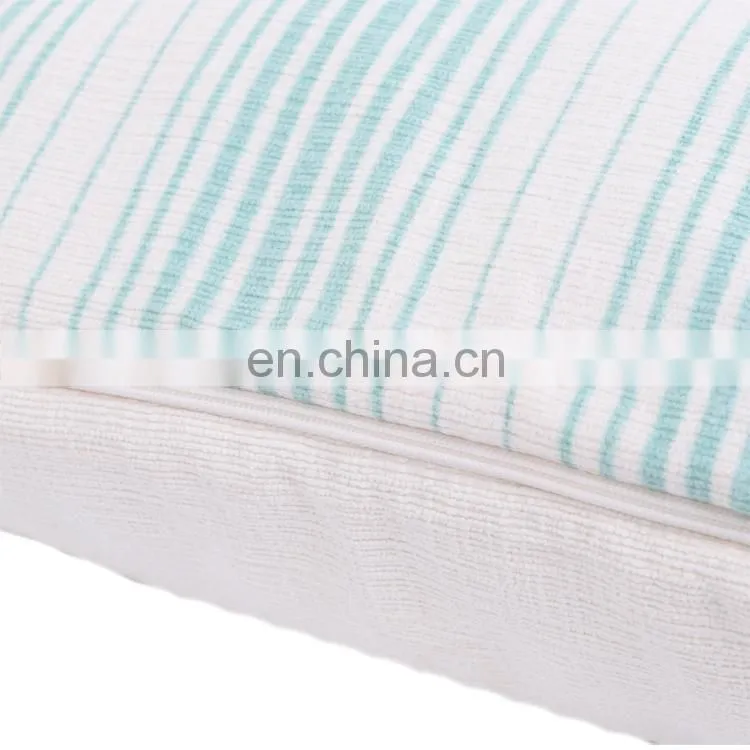 Decor white and green Striped poly chenille Cushion Cover