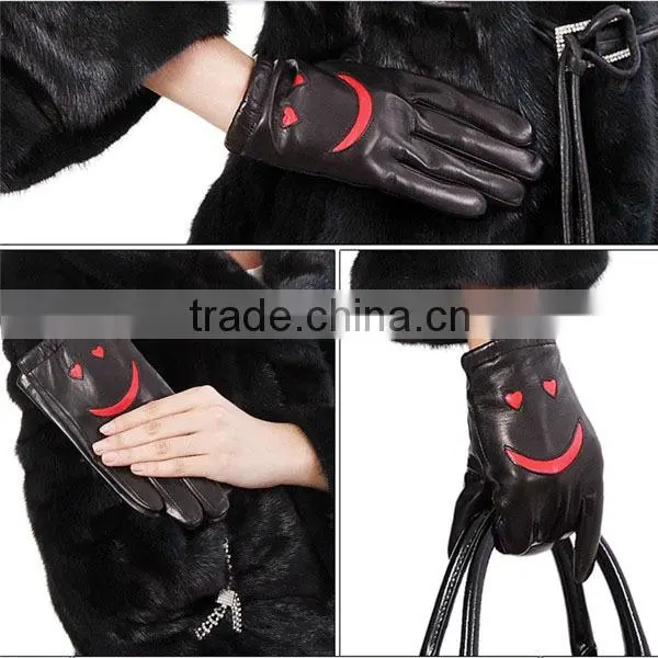 Women leather gloves work, black sheep skin with 70% wool, gloves importers