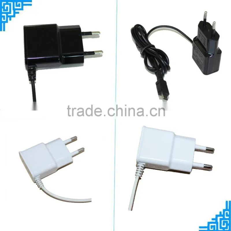 EU plug whihe and black socket 5v 1a universal travel charger with cable