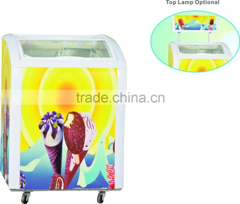 378L energy saving sliding glass door chest freezer ice cream freezer