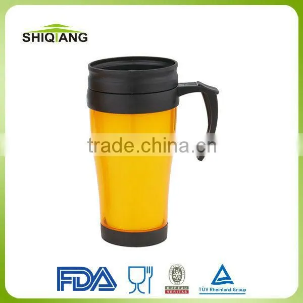 400ml eagle high quality cheapest double wall insulated plastic thermal travel mugs with paper inserted and handle