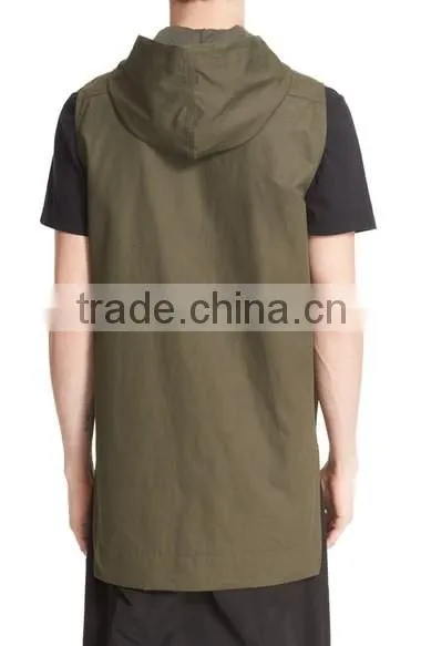 Wholesale Khaki Mens Hooded Sleeveless Canvas Jackets