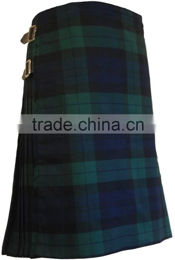 Black Stewart Scottish Tartan 6 Yard Kilt Three Buckle